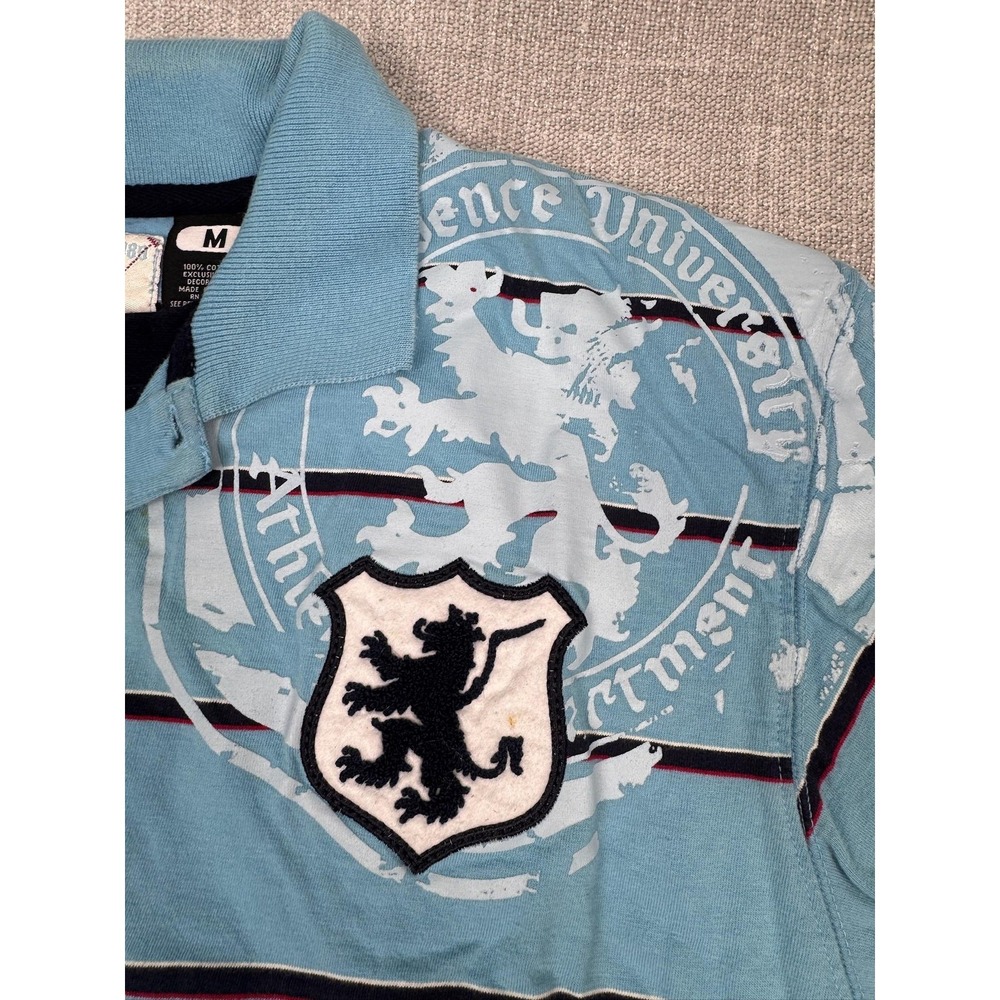Paco Jeans Polo Shirt Mens Medium Blue Striped Long Sleeve Providence Crest - Picture 3 of 7